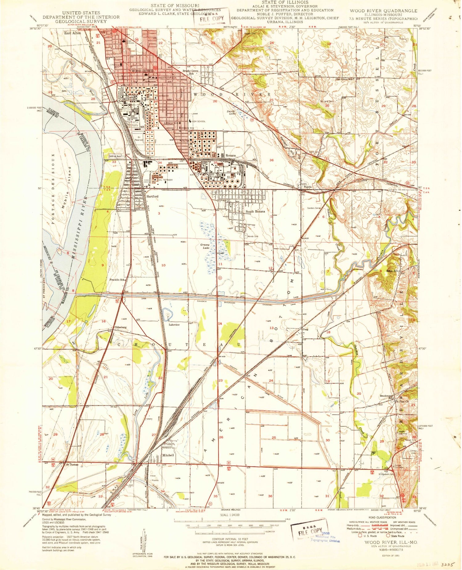 Classic USGS Wood River Illinois 7.5'x7.5' Topo Map Image