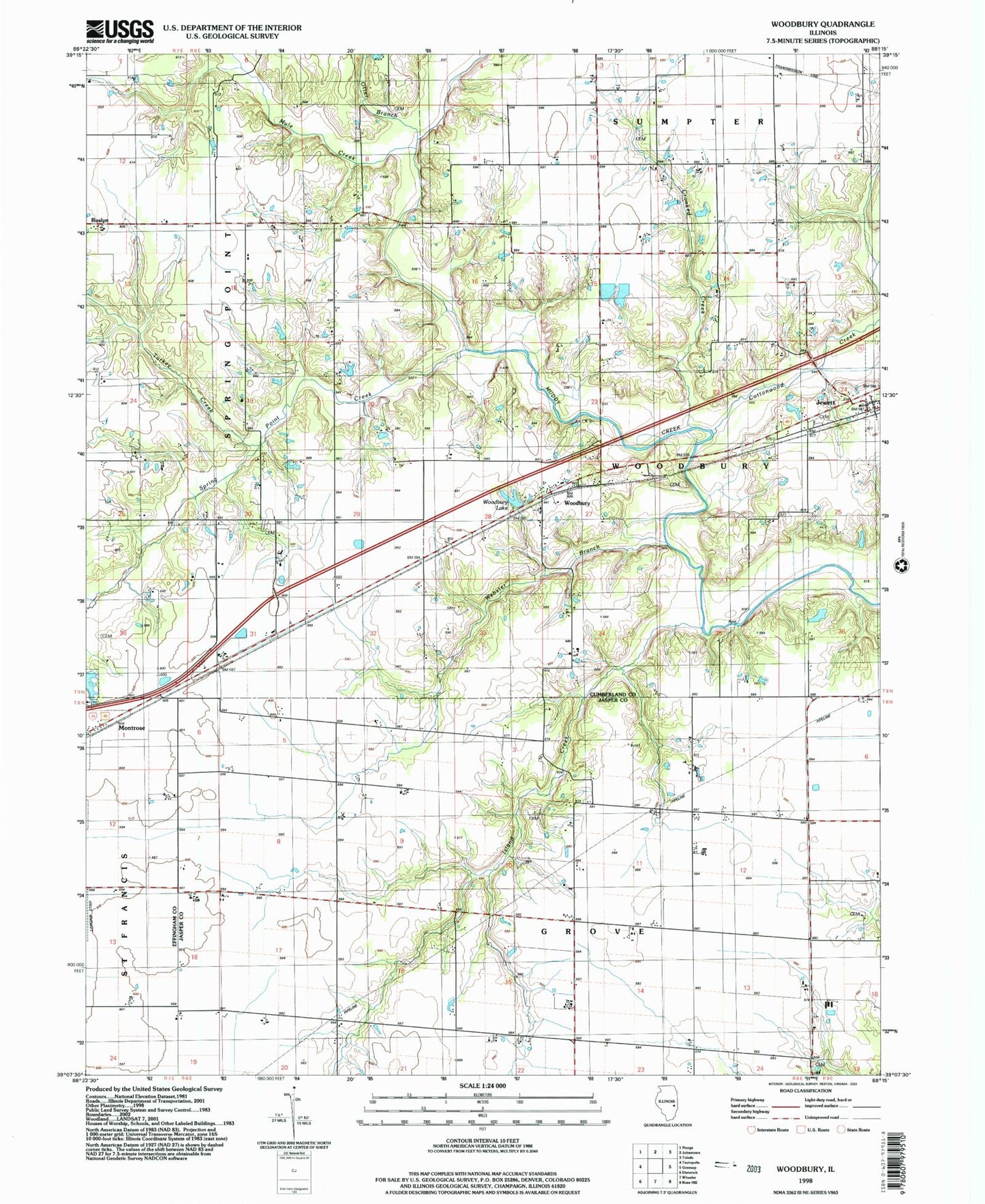 Classic USGS Woodbury Illinois 7.5'x7.5' Topo Map Image