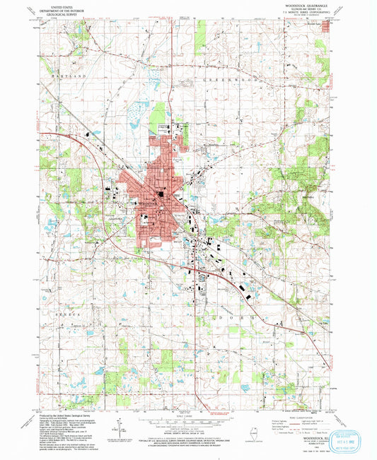 Classic USGS Woodstock Illinois 7.5'x7.5' Topo Map Image