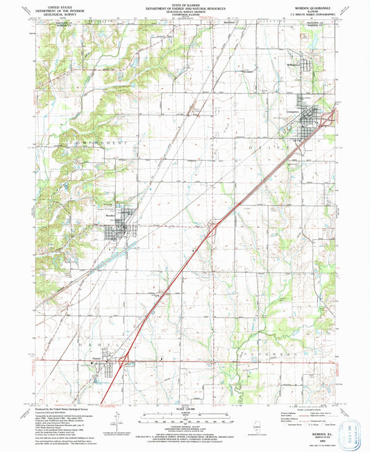 Classic USGS Worden Illinois 7.5'x7.5' Topo Map Image