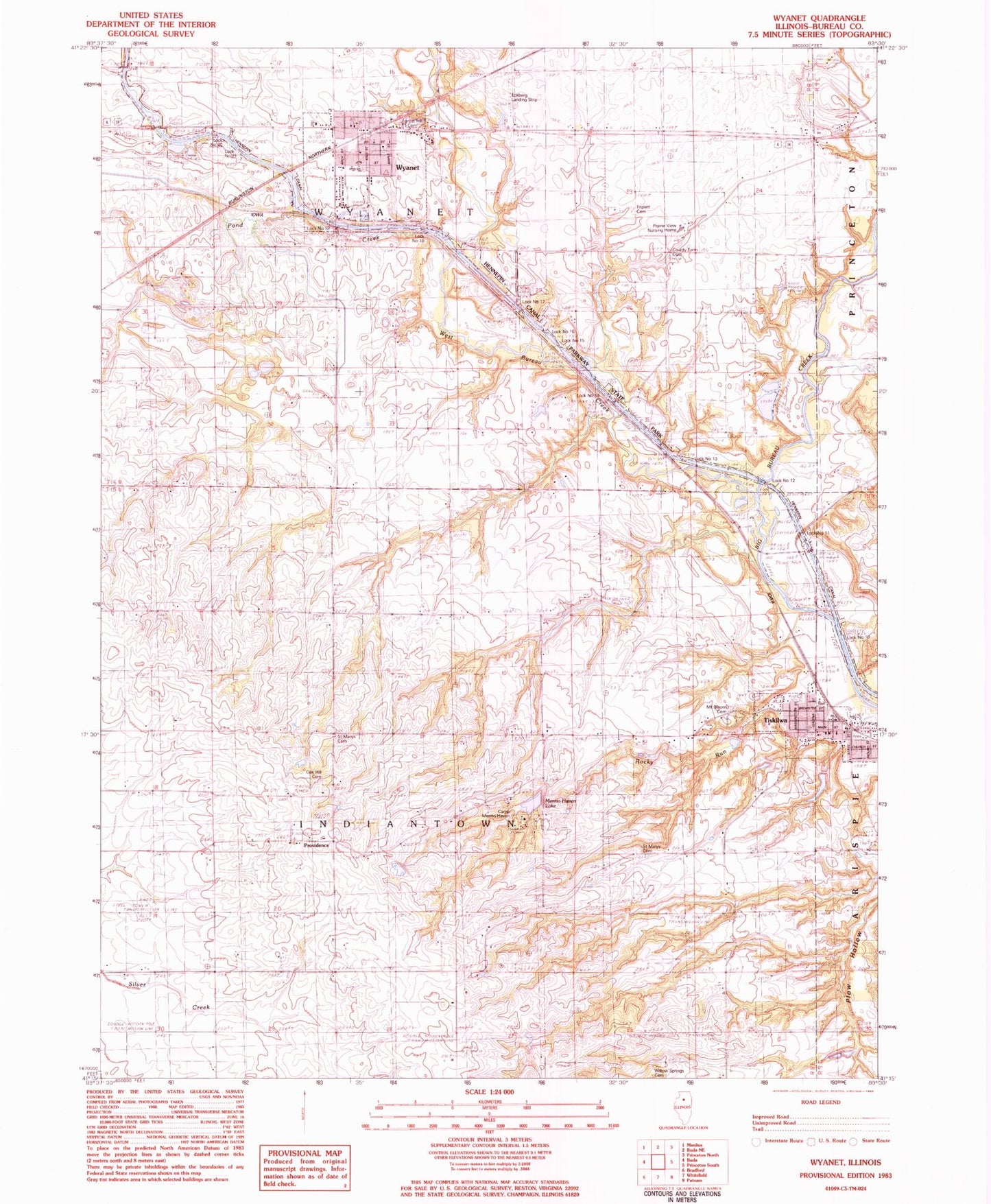 Classic USGS Wyanet Illinois 7.5'x7.5' Topo Map Image