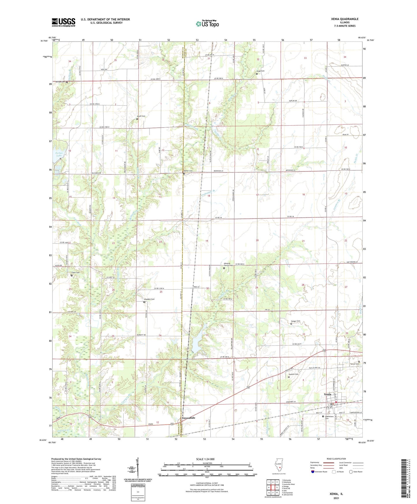 Xenia Illinois US Topo Map Image