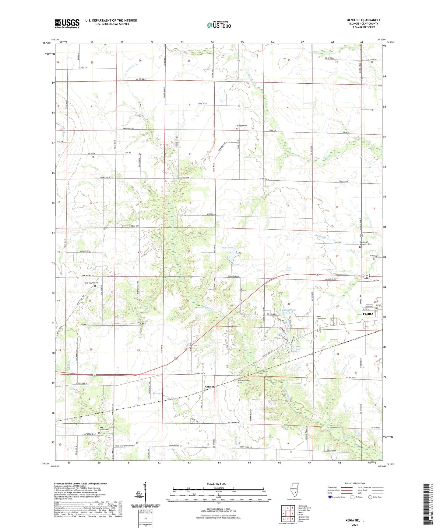 Xenia NE Illinois US Topo Map Image