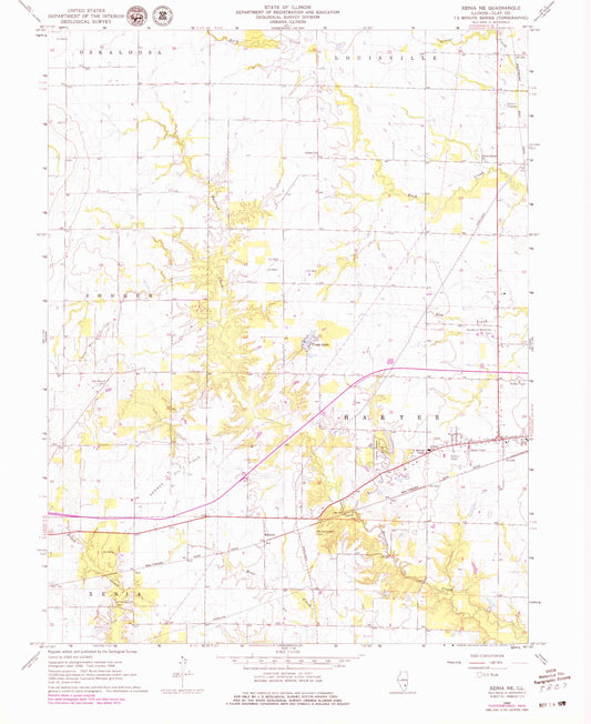 Classic USGS Xenia NE Illinois 7.5'x7.5' Topo Map Image