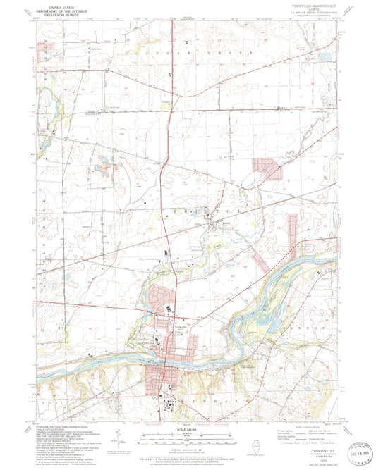 Classic USGS Yorkville Illinois 7.5'x7.5' Topo Map Image