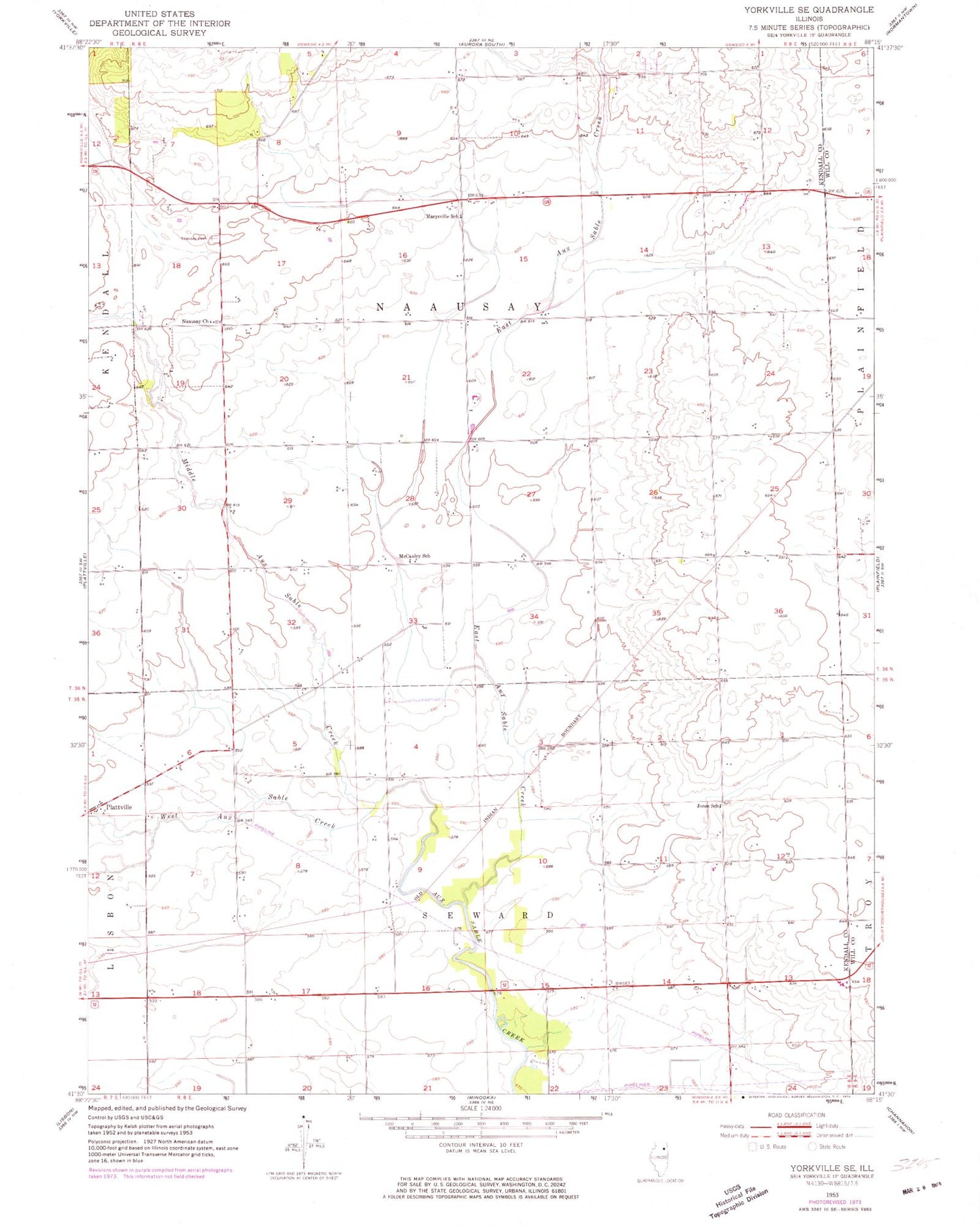 Classic USGS Yorkville SE Illinois 7.5'x7.5' Topo Map Image
