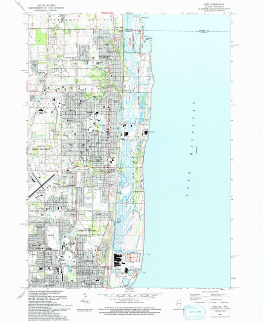 Classic USGS Zion Illinois 7.5'x7.5' Topo Map Image
