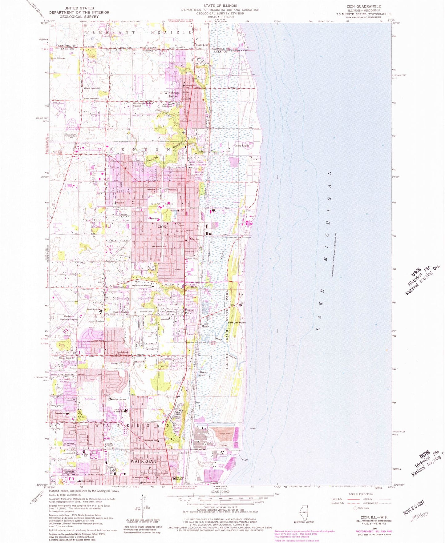 Classic USGS Zion Illinois 7.5'x7.5' Topo Map Image
