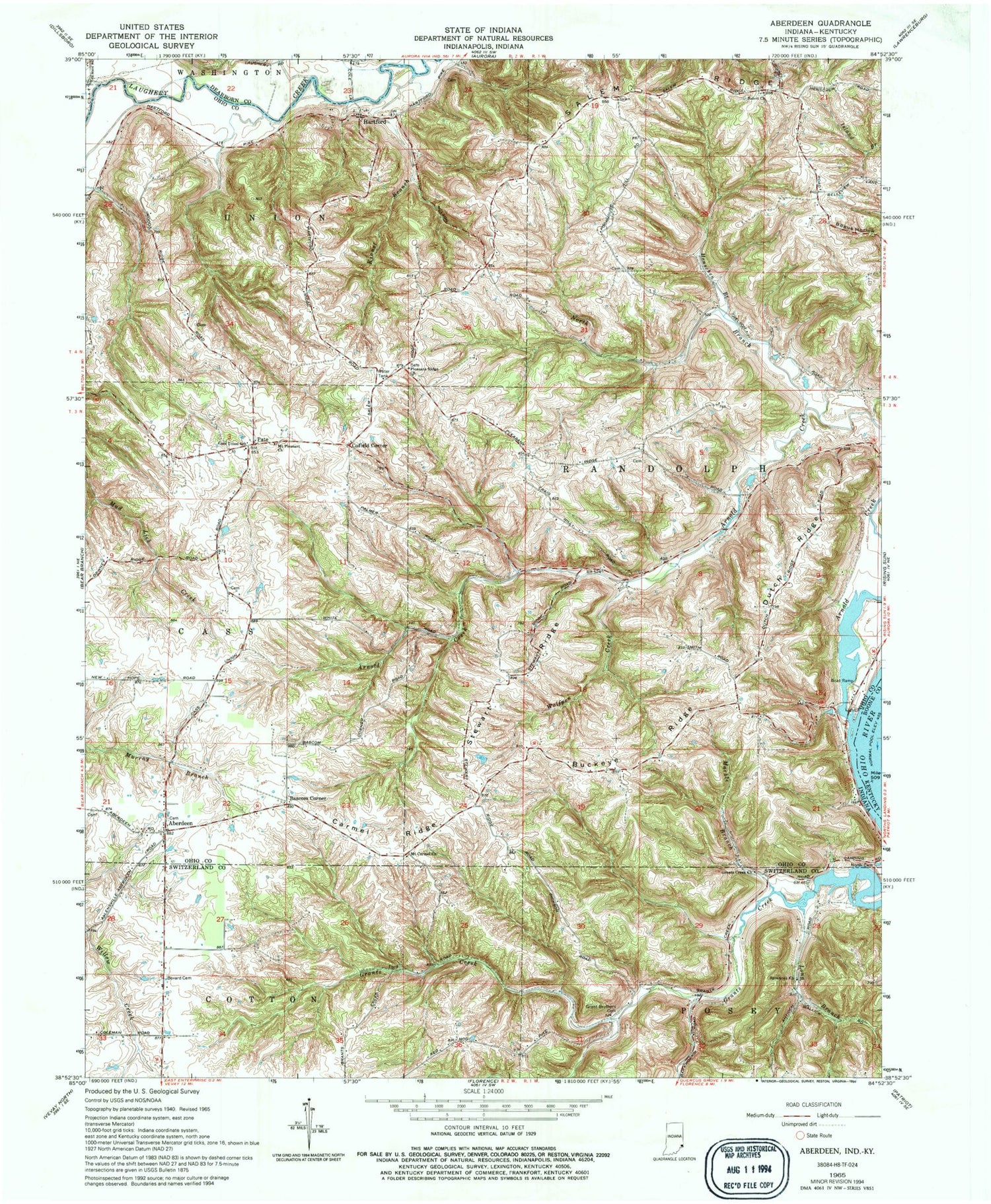 Classic USGS Aberdeen Indiana 7.5'x7.5' Topo Map Image