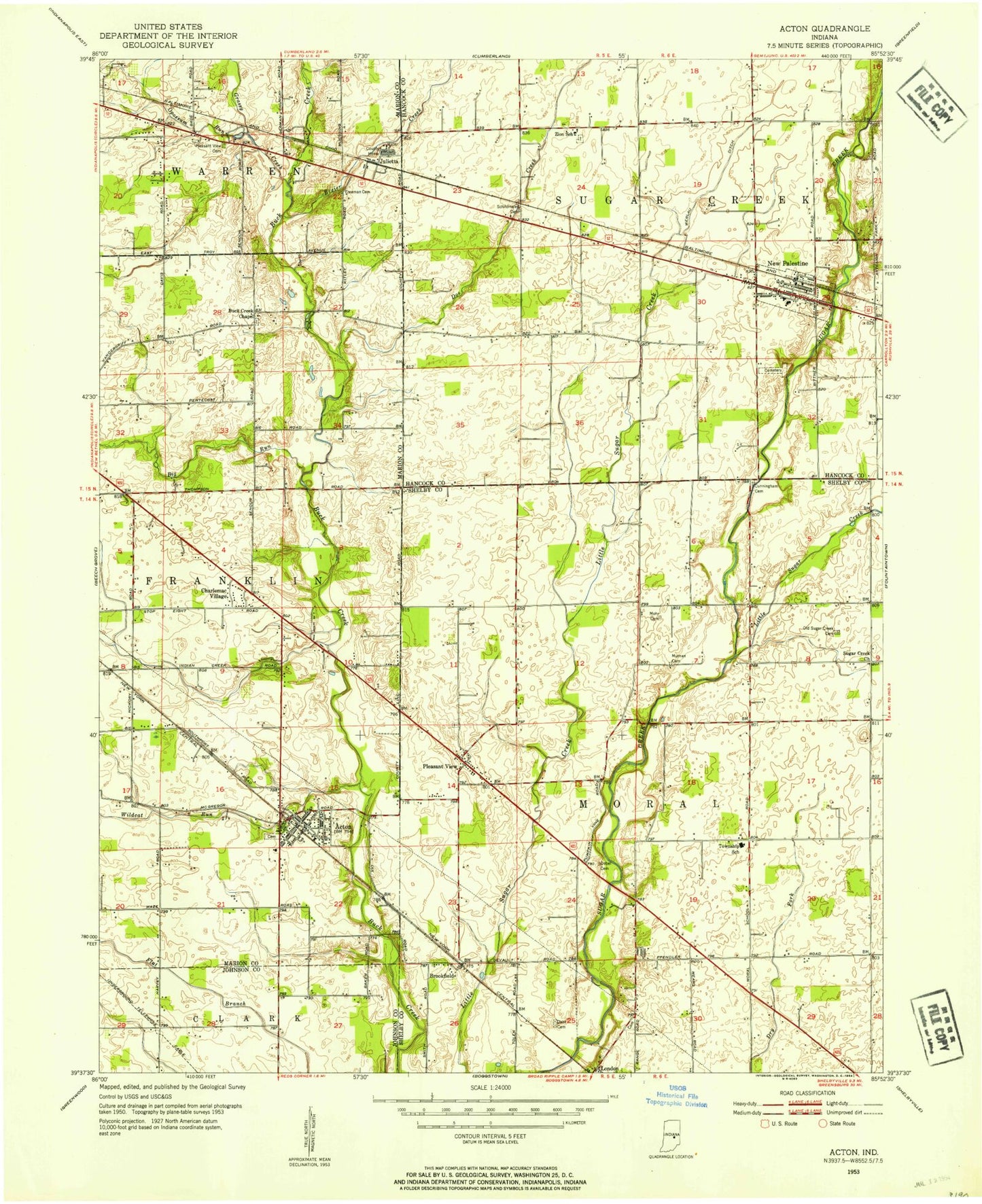 Classic USGS Acton Indiana 7.5'x7.5' Topo Map Image