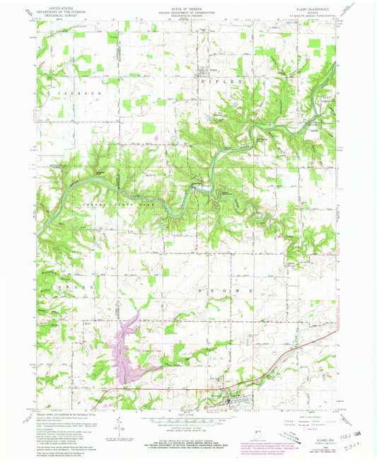 Classic USGS Alamo Indiana 7.5'x7.5' Topo Map Image