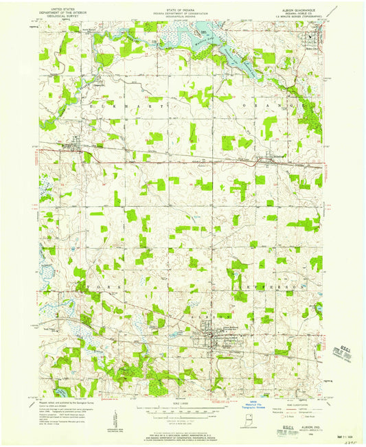 Classic USGS Albion Indiana 7.5'x7.5' Topo Map Image