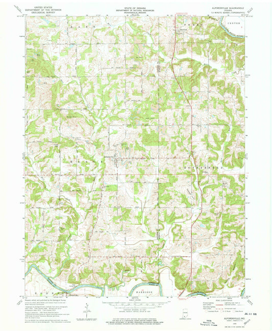 Classic USGS Alfordsville Indiana 7.5'x7.5' Topo Map Image