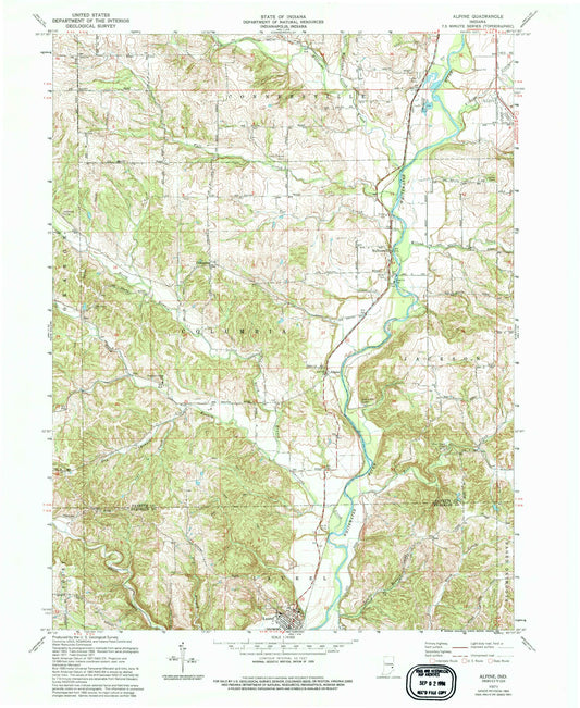Classic USGS Alpine Indiana 7.5'x7.5' Topo Map Image