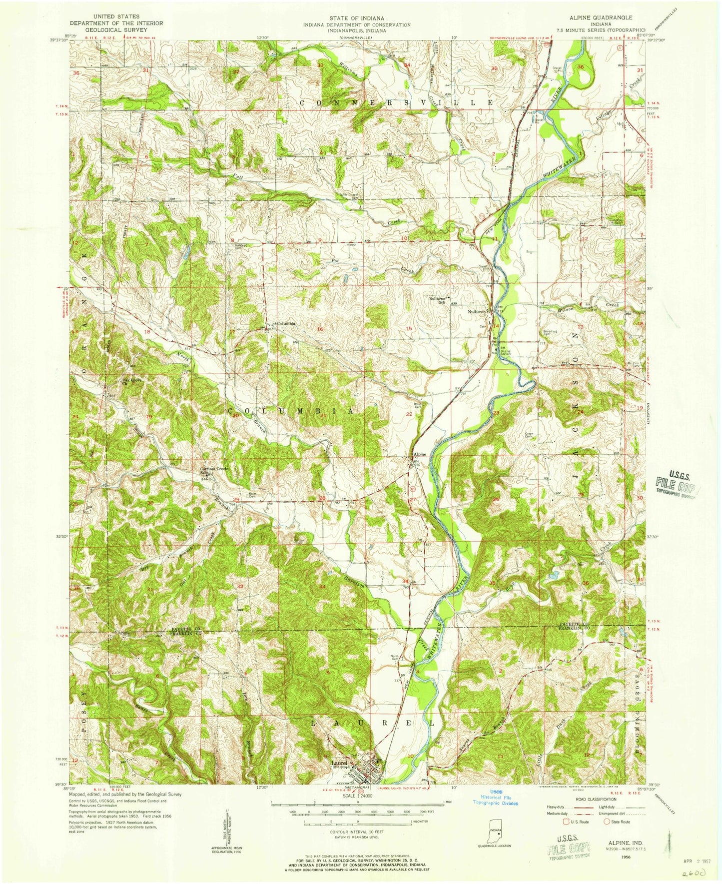 Classic USGS Alpine Indiana 7.5'x7.5' Topo Map Image