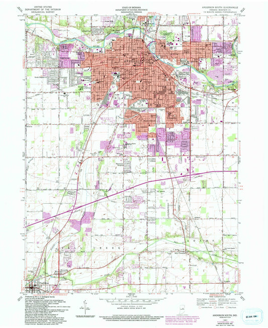 Classic USGS Anderson South Indiana 7.5'x7.5' Topo Map Image