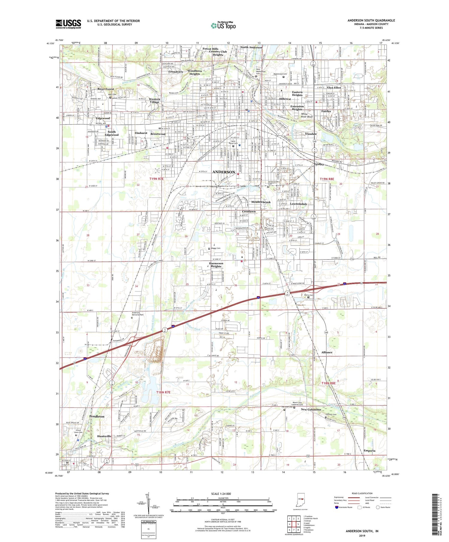 Anderson South Indiana US Topo Map Image