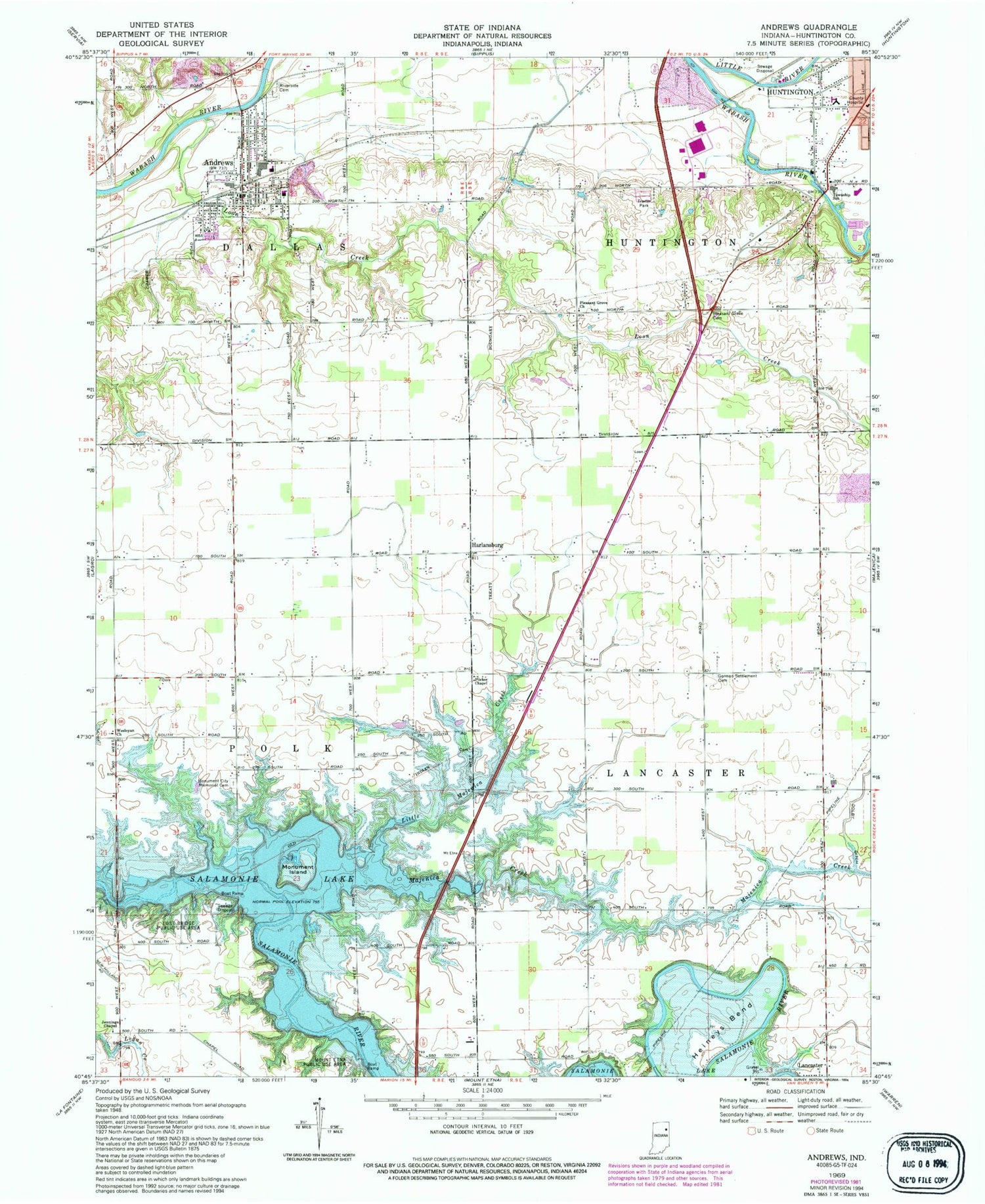 Classic USGS Andrews Indiana 7.5'x7.5' Topo Map Image