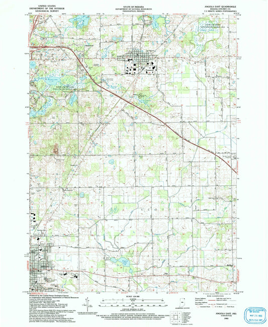 Classic USGS Angola East Indiana 7.5'x7.5' Topo Map Image