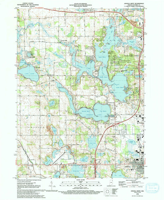 Classic USGS Angola West Indiana 7.5'x7.5' Topo Map Image