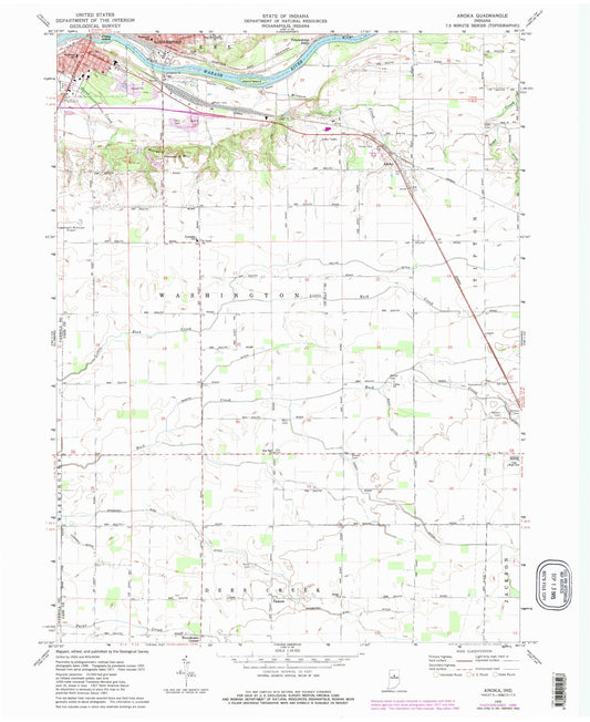 Classic USGS Anoka Indiana 7.5'x7.5' Topo Map Image