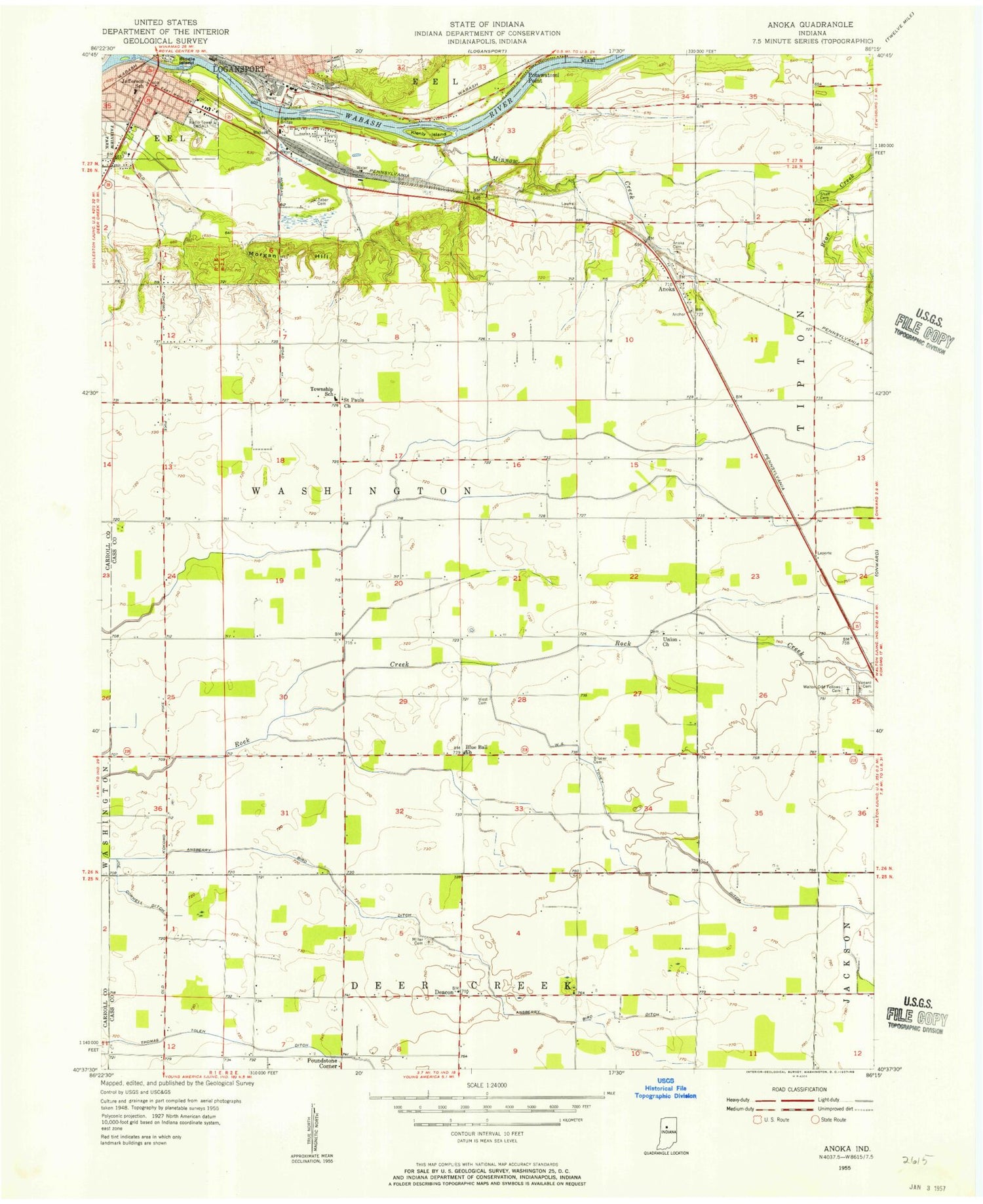 Classic USGS Anoka Indiana 7.5'x7.5' Topo Map Image