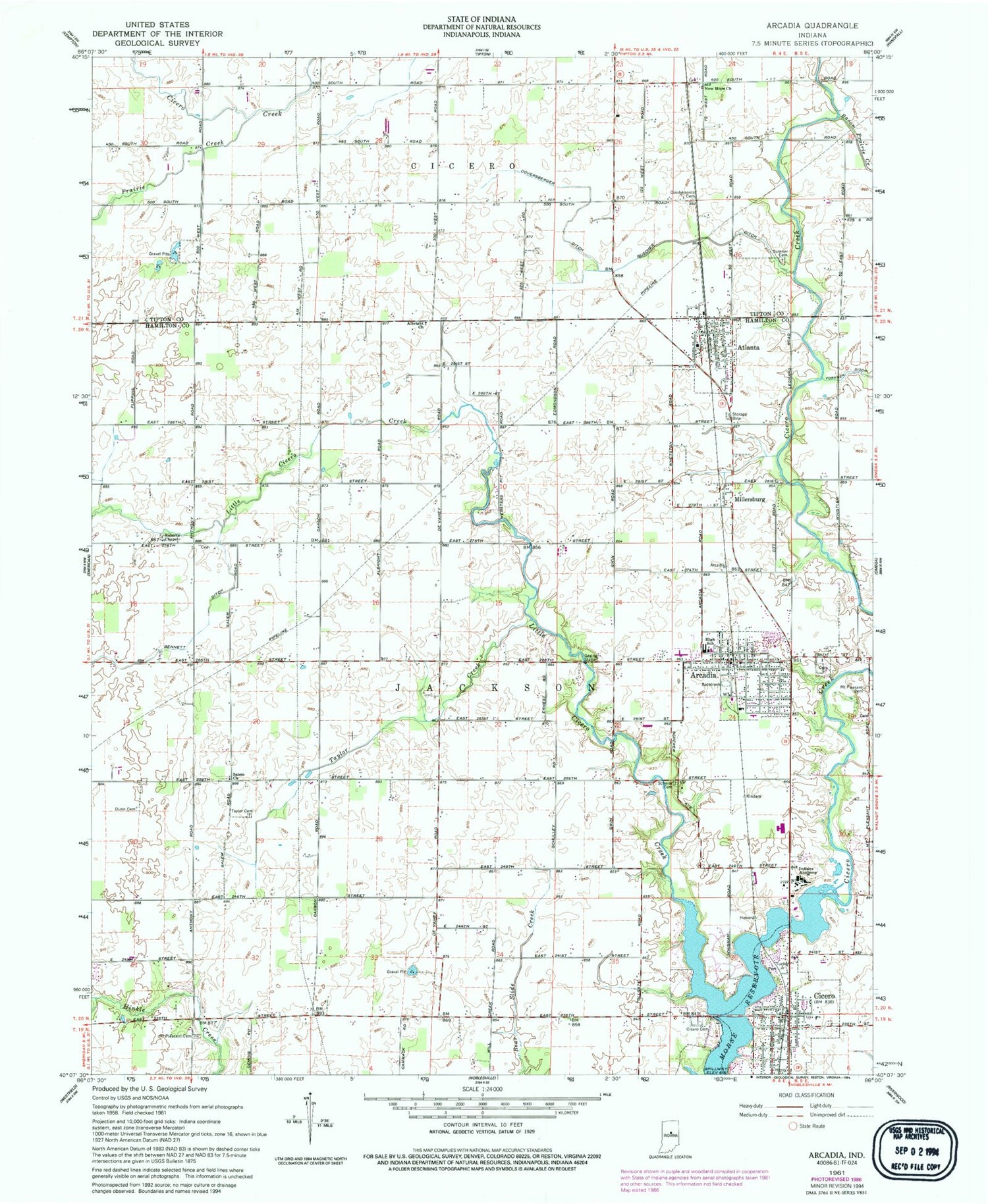 Classic USGS Arcadia Indiana 7.5'x7.5' Topo Map Image