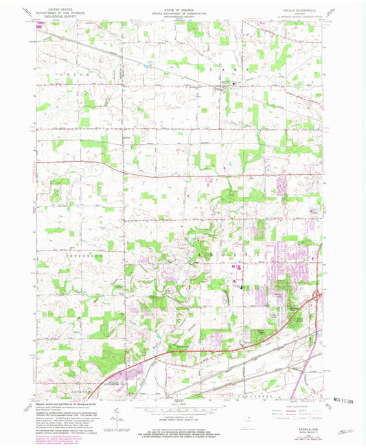 Classic USGS Arcola Indiana 7.5'x7.5' Topo Map Image