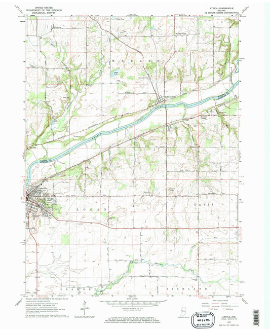 Classic USGS Attica Indiana 7.5'x7.5' Topo Map Image