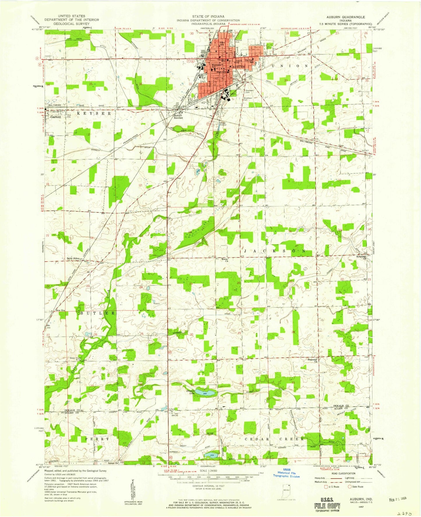 Classic USGS Auburn Indiana 7.5'x7.5' Topo Map Image