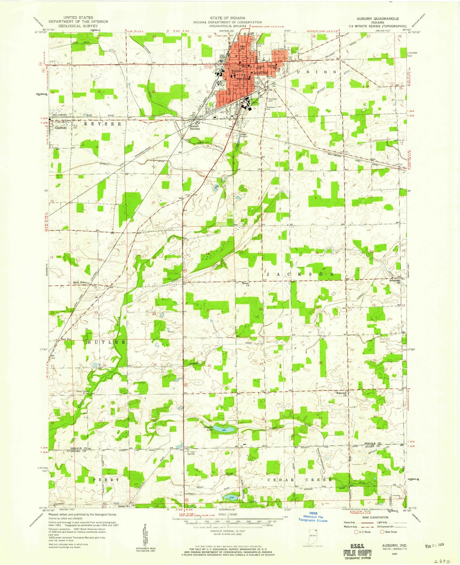 Classic USGS Auburn Indiana 7.5'x7.5' Topo Map Image