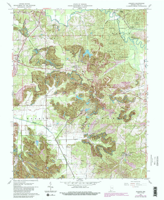 Classic USGS Augusta Indiana 7.5'x7.5' Topo Map Image