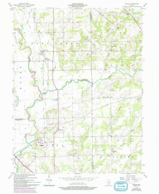 Classic USGS Azalia Indiana 7.5'x7.5' Topo Map Image