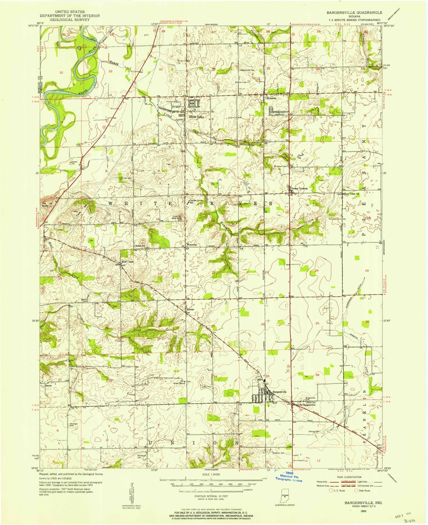 Classic USGS Bargersville Indiana 7.5'x7.5' Topo Map Image