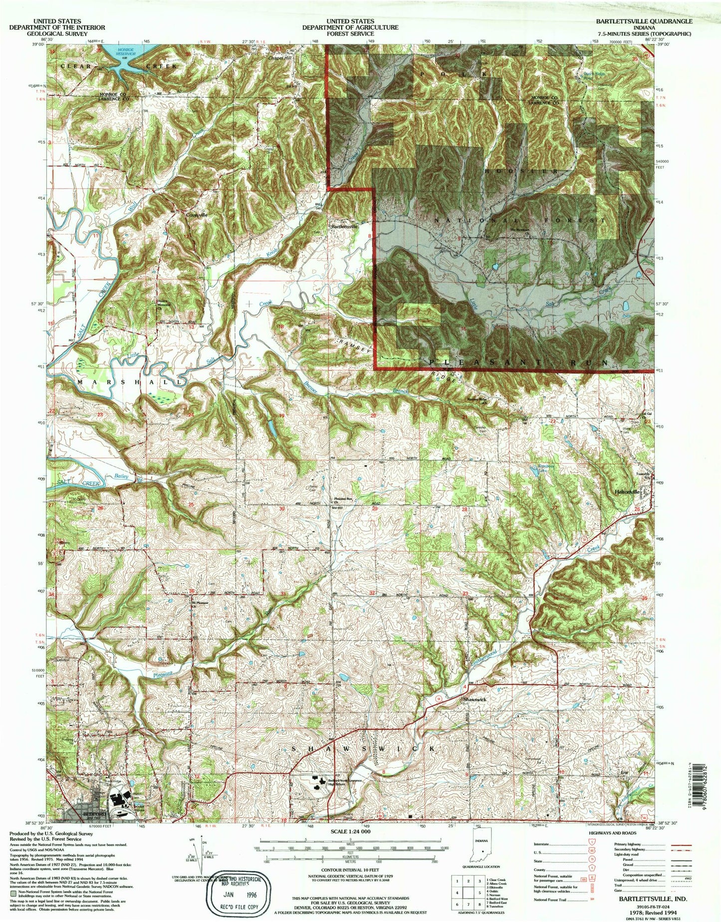 Classic USGS Bartlettsville Indiana 7.5'x7.5' Topo Map Image