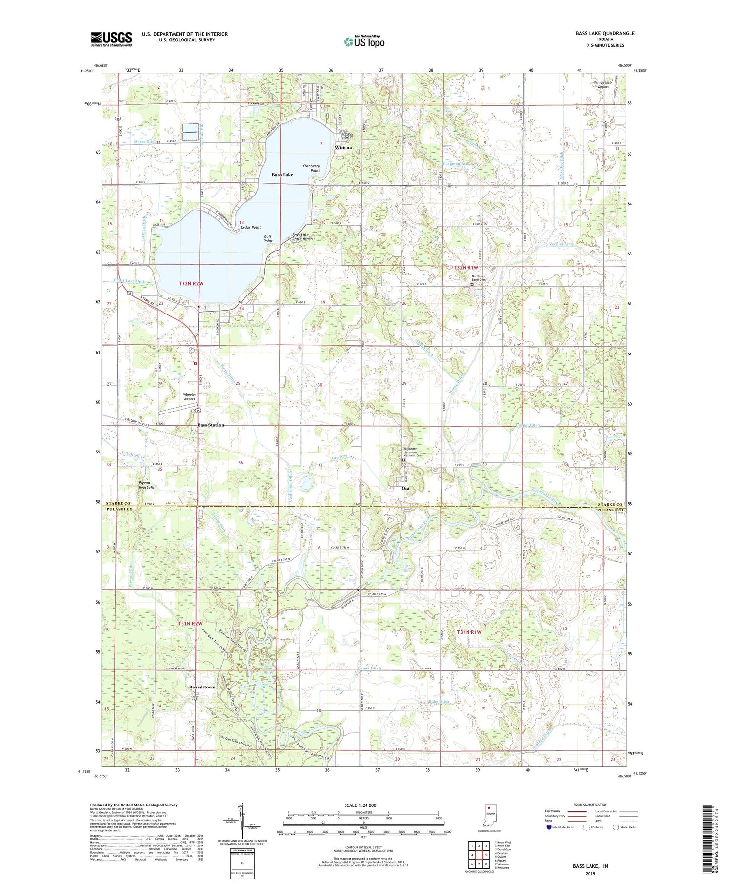 Bass Lake Indiana US Topo Map Image
