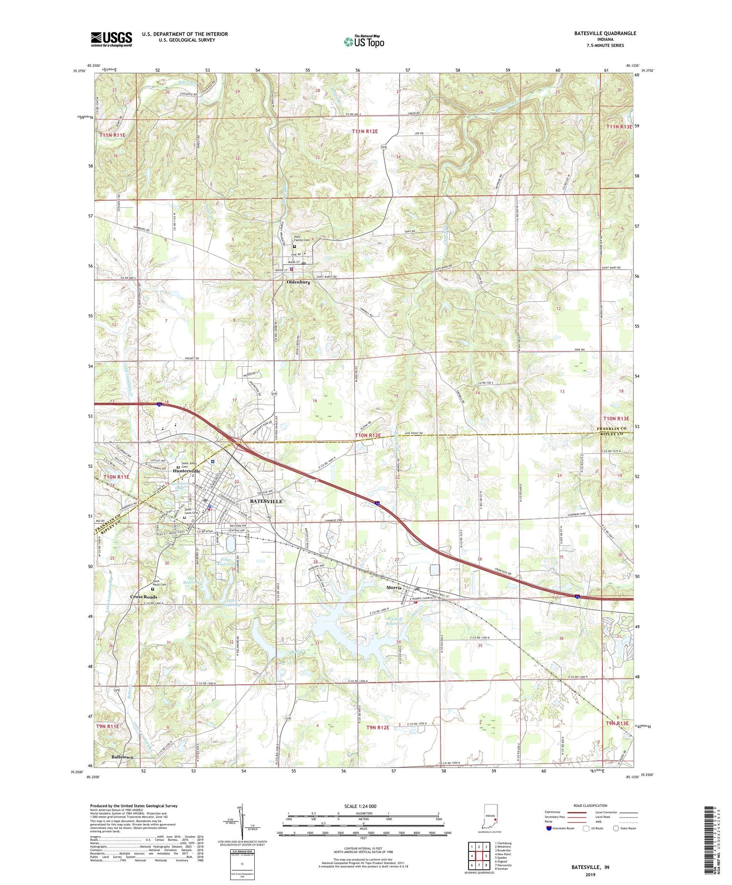 Batesville Indiana US Topo Map Image