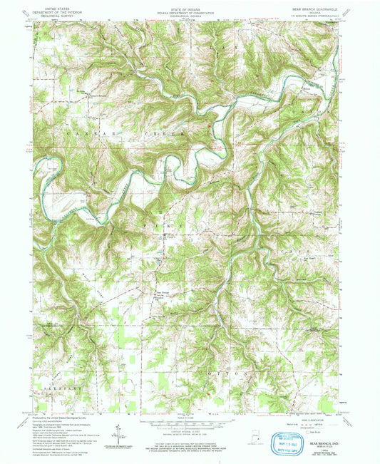 Classic USGS Bear Branch Indiana 7.5'x7.5' Topo Map Image