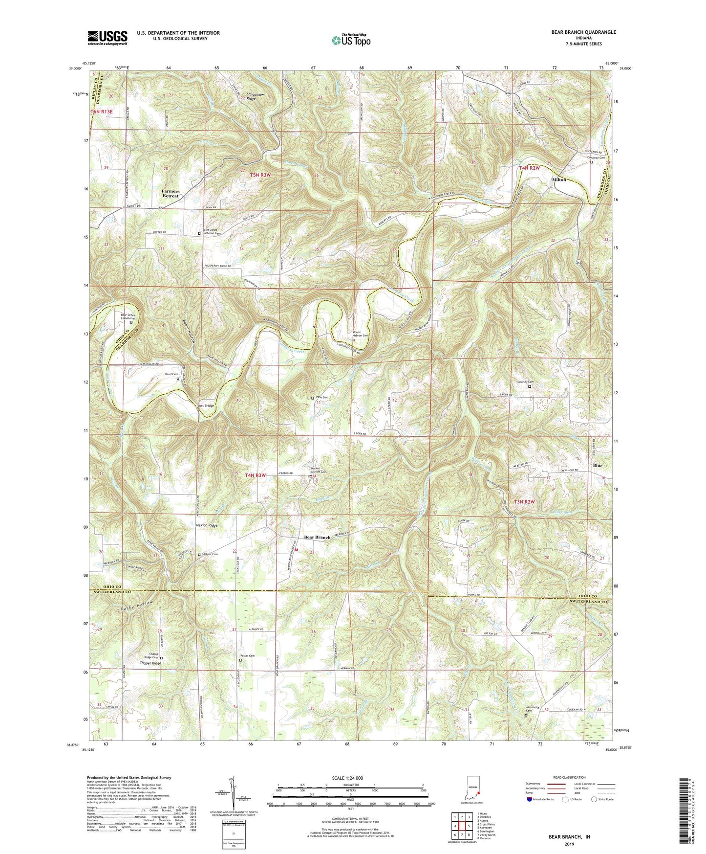 Bear Branch Indiana US Topo Map Image