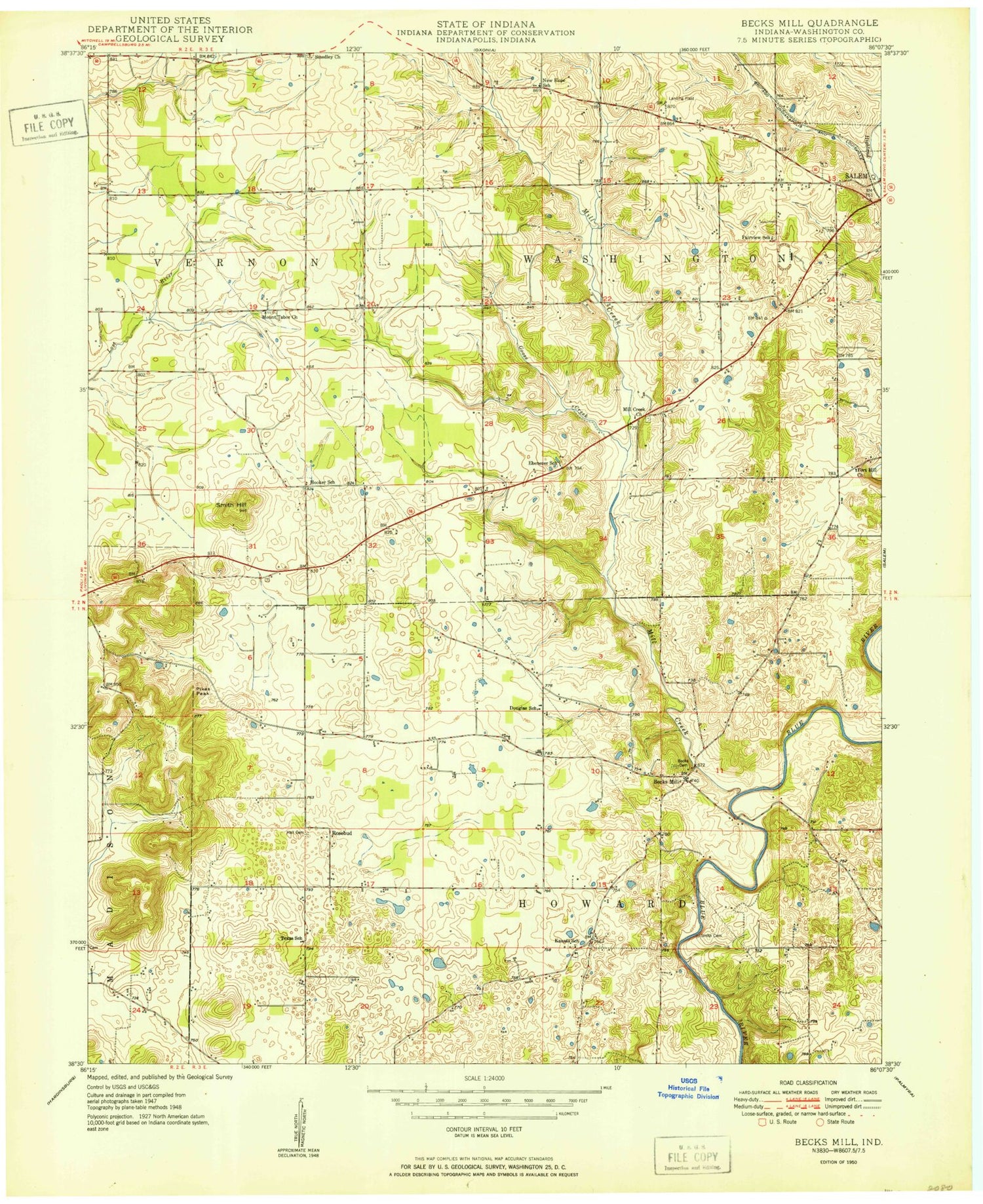 Classic USGS Becks Mill Indiana 7.5'x7.5' Topo Map Image