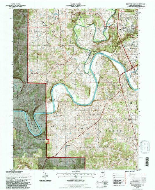 Classic USGS Bedford West Indiana 7.5'x7.5' Topo Map Image