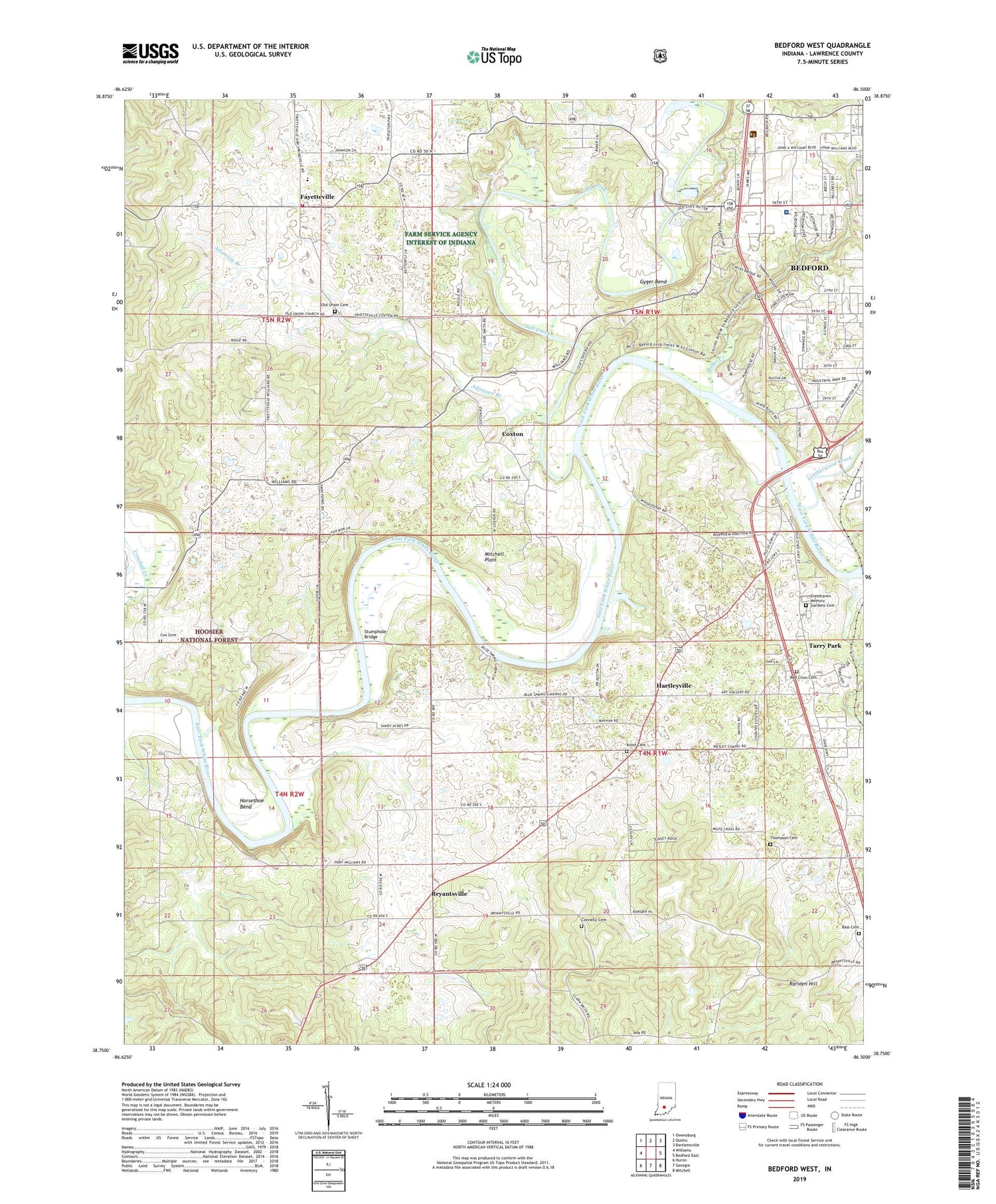 Bedford West Indiana US Topo Map Image