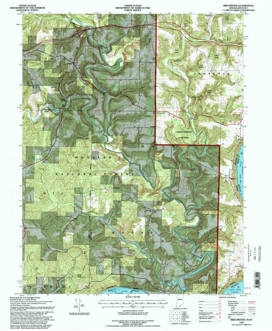 Classic USGS Beechwood Indiana 7.5'x7.5' Topo Map Image