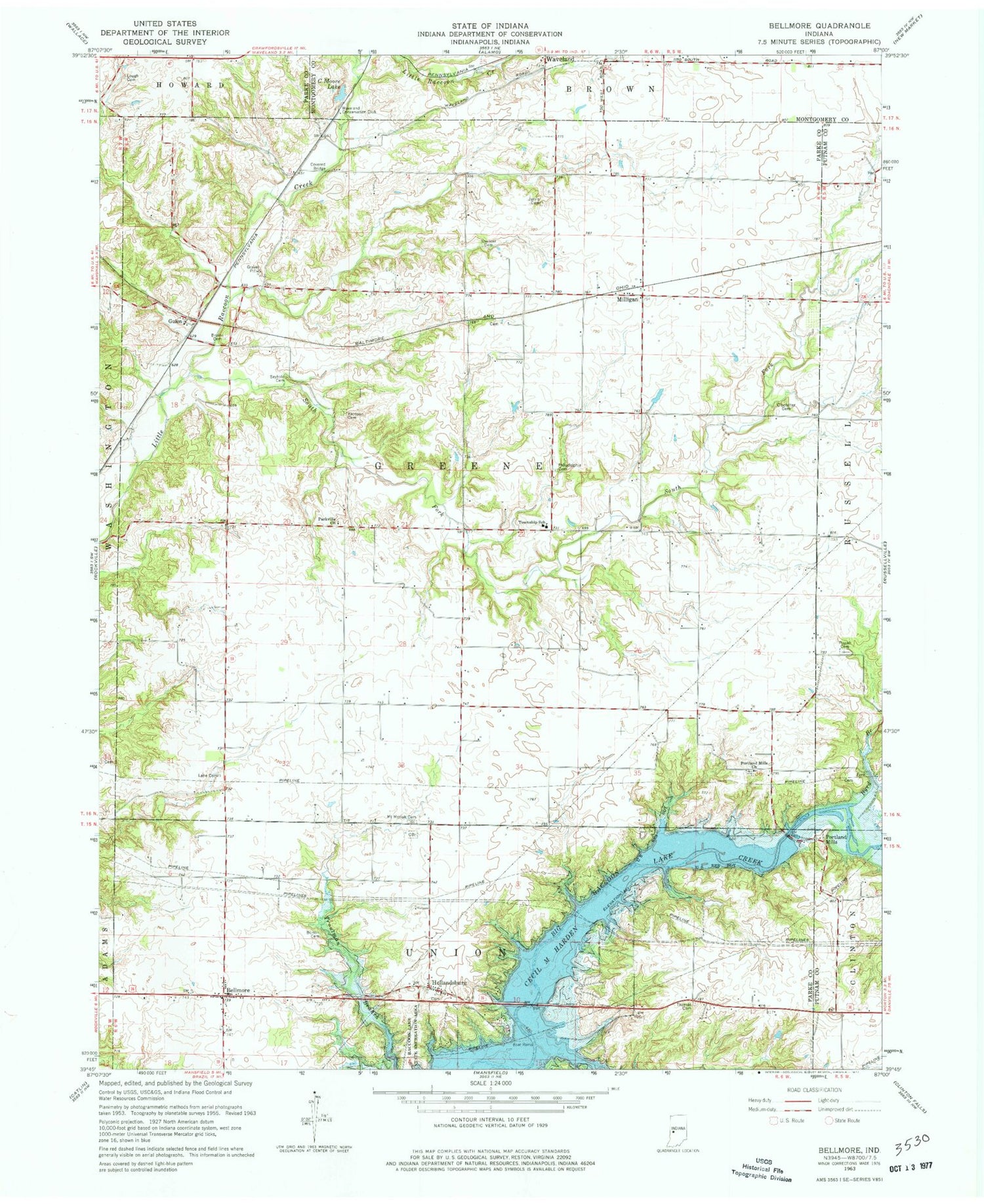 Classic USGS Bellmore Indiana 7.5'x7.5' Topo Map Image