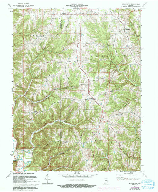 Classic USGS Bennington Indiana 7.5'x7.5' Topo Map Image