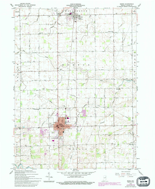 Classic USGS Berne Indiana 7.5'x7.5' Topo Map Image