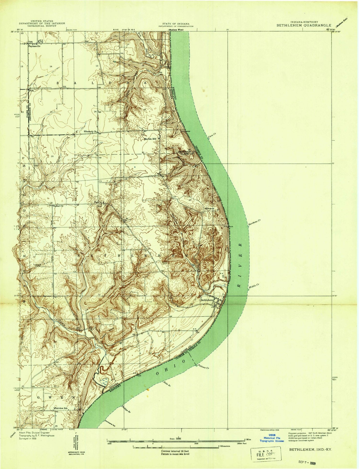 Classic USGS Bethlehem Indiana 7.5'x7.5' Topo Map Image