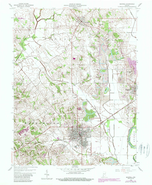 Classic USGS Bicknell Indiana 7.5'x7.5' Topo Map Image