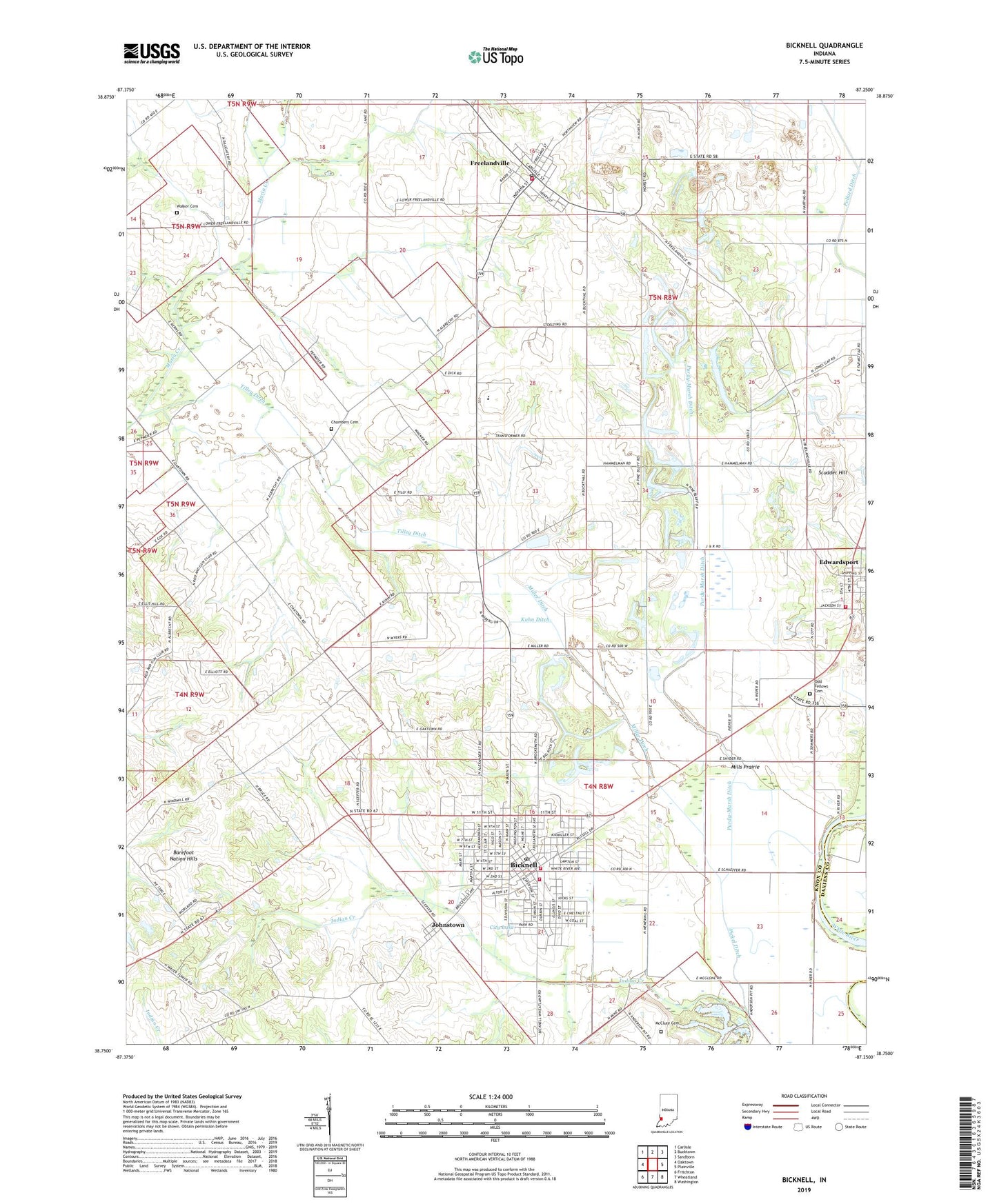 Bicknell Indiana US Topo Map Image