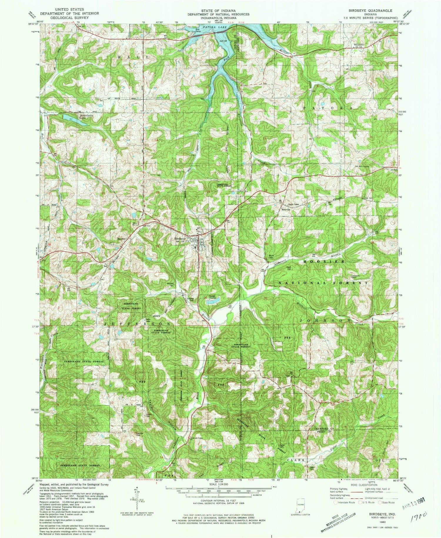 Classic USGS Birdseye Indiana 7.5'x7.5' Topo Map Image